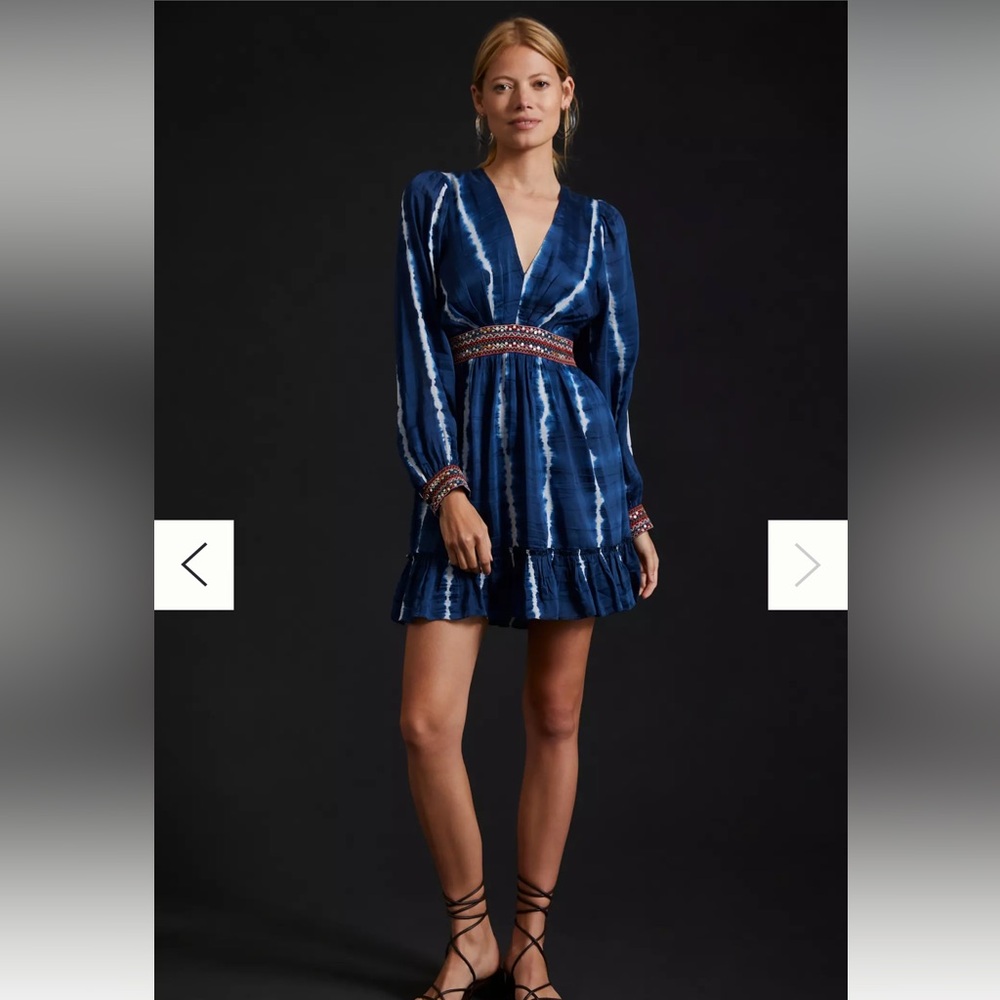 Anthropologie Verb by Pallavi Singhee Beaded Tie-Dye Mini Dress XXS Blue BNWT